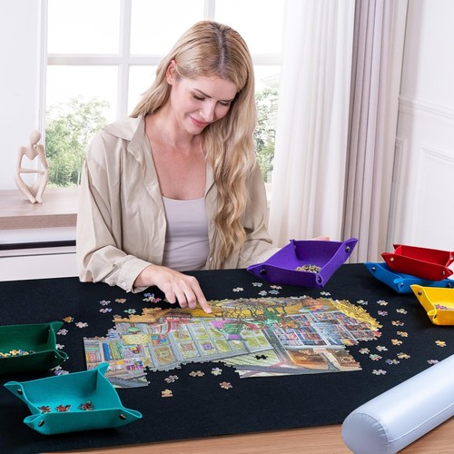 Jigsaw Puzzle Mat Roll Up with 6 Color Sorting Trays, Store and Transport Puz... - Picture 5 of 7