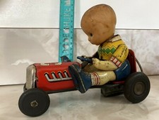 Vintage Tin Litho Friction Go-Cart With Little Boy Driver Made In Japan