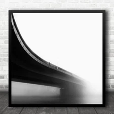 Eerie Bridge Fog Mist Haze Atmosphere Curve B&W River Square Wall Art Print