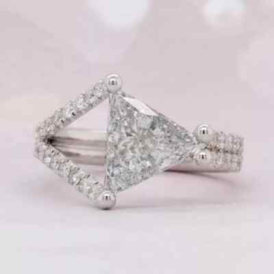 3.00Ct Trillion Cut & Simulated Diamond Engagement Ring 14k White Gold Finish