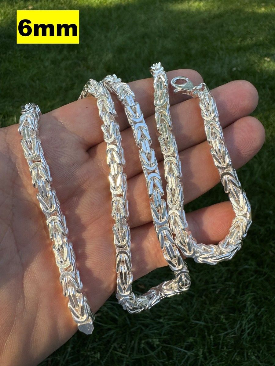 Unisex Schmuck Silber Byzantinische Kette Aus Sterlingsilber – 6mm, Handgefertigt, Unisex, Länge 20-24 Zoll Massiv Silber Halskette