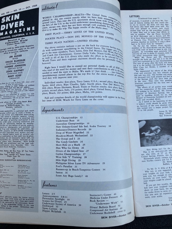 Vintage Skin Diver Magazine October 1959 eBay