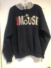 UNISEX Vintage MICKEY INC Mickey Mouse Hooded Long Sleeve Grey & Navy