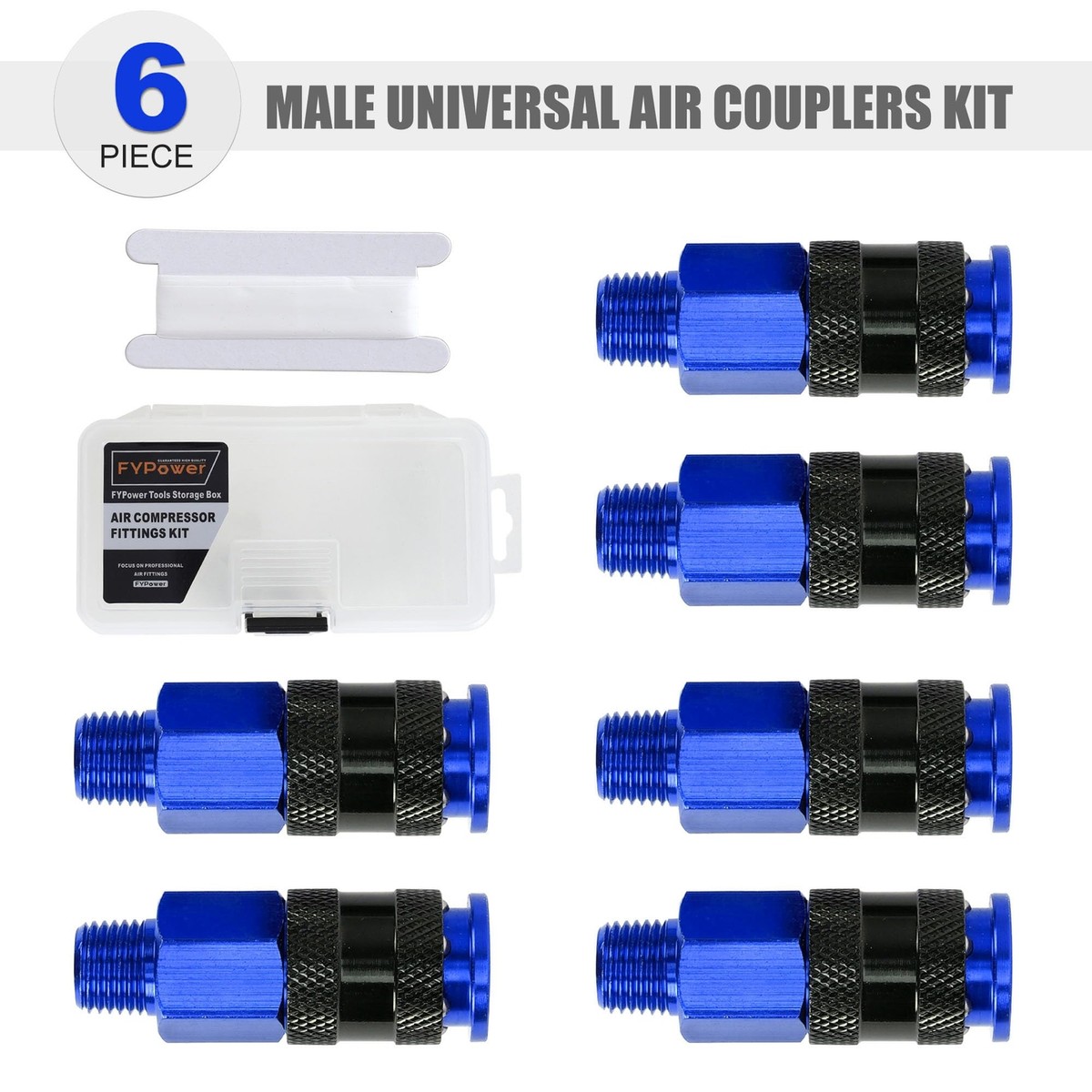 FYPower Air Hose Couplers - 6 Piece AMT Universal 1/4" NPT Female Fittings With Teflon Tape
