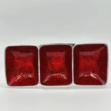 Sparkling Red Three Bowl Serving Dish  India Nuts Candy Dips All Occasion Sturdy