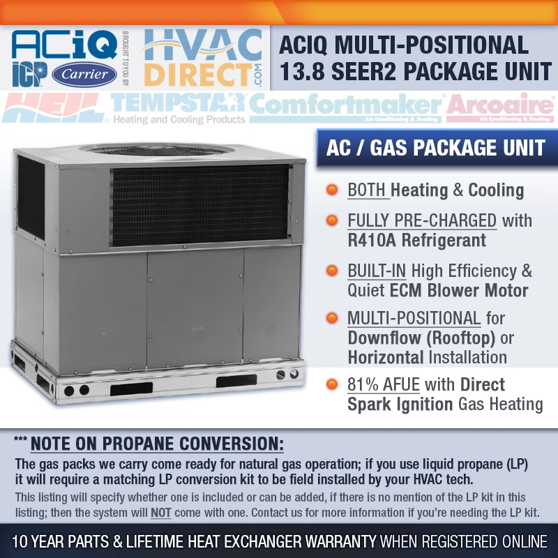 2.5 Ton 13.4 SEER2 60K BTU ACiQ-Heil NG/LP Gas Pack u0026amp; AC Package Unit  System | eBay