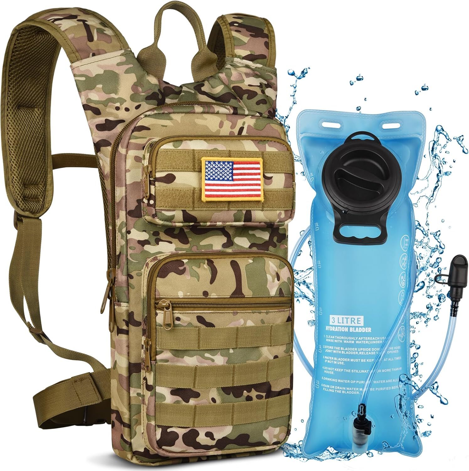 Tactical Molle Water Backpack... Hydration Backpack with 3L TPU Water Bladder .