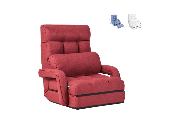 Fauteuil Relax Convertible 5 Positions Lit 1 Place Tissu Oreiller Chaise Longue - Photo 1/1