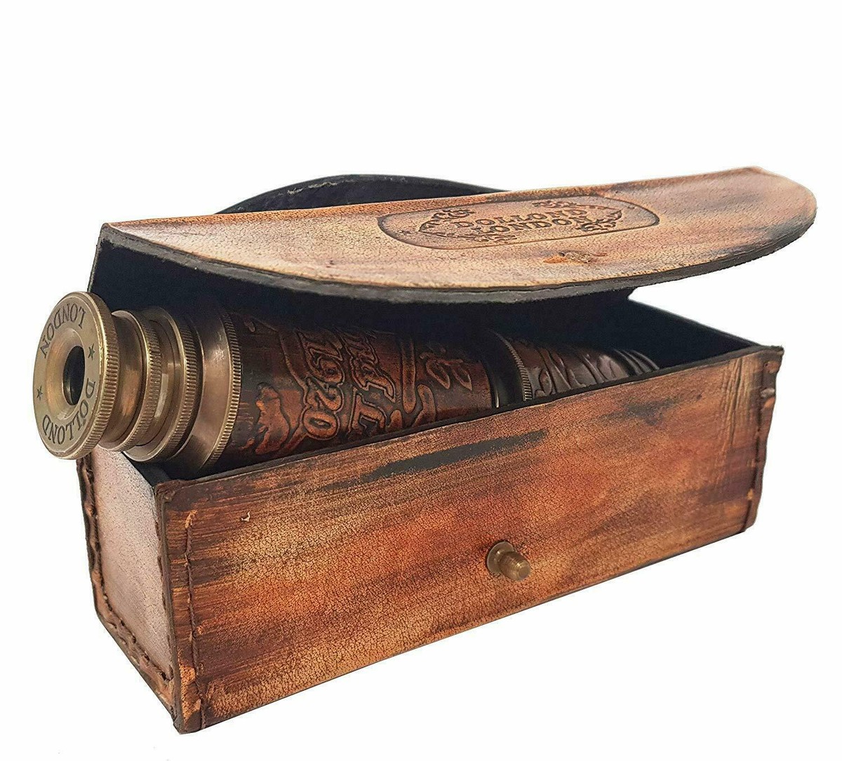 16 inches Antique Telescope/Spyglass in Box (with Leather Box