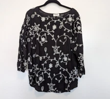 Kindred Top Womens Size L Black Embroidered Anthropologie Boho Classic Blouse