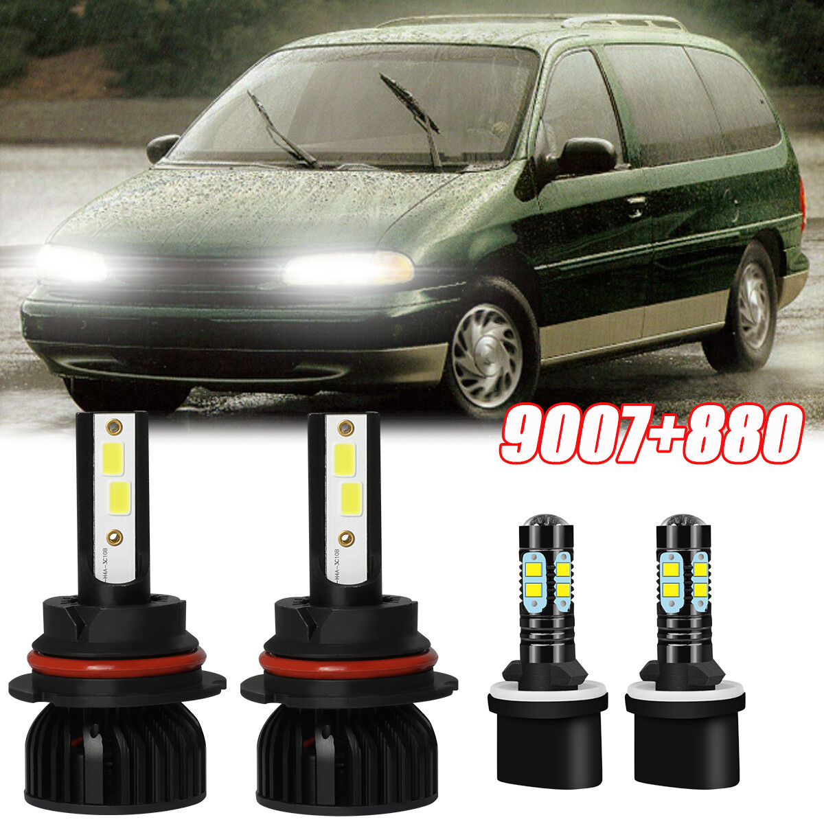 For 07-11 Ford Expedition 6000K LED Headlight Hi/Lo+Fog Light 4 Bulbs