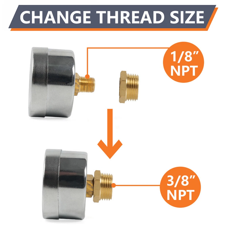 Universal Fuel Pressure Gauge 0-15psi Oil Pressure Gauge 1/8" NPT 3/8" NPT - Image 2 of 4