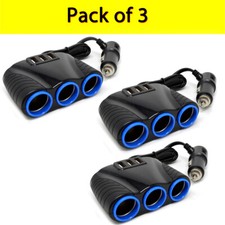 Pack of 3 3 Way USB Car Charger,12V Power Adapter Plug,Cigarette Lighter Socket
