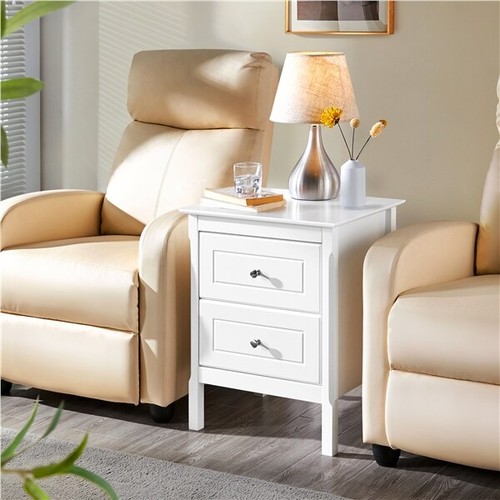 Mesita de Noche Blanca con 2 Cajones Grandes para Dormitorio 48x40x61cm - Imagen 3 de 11