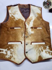 Men's Cow Hair Leather Vest Natural Animal Print with Real Hair on Leather Vest