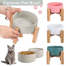 Cat Dog Bowl Raised Non-Slip Cat Ceramic Wooden Luxury Pet Cat Puppy Feeding