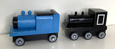Wooden Train 2 piece Lot blue black engines magnets but NOT for standard track