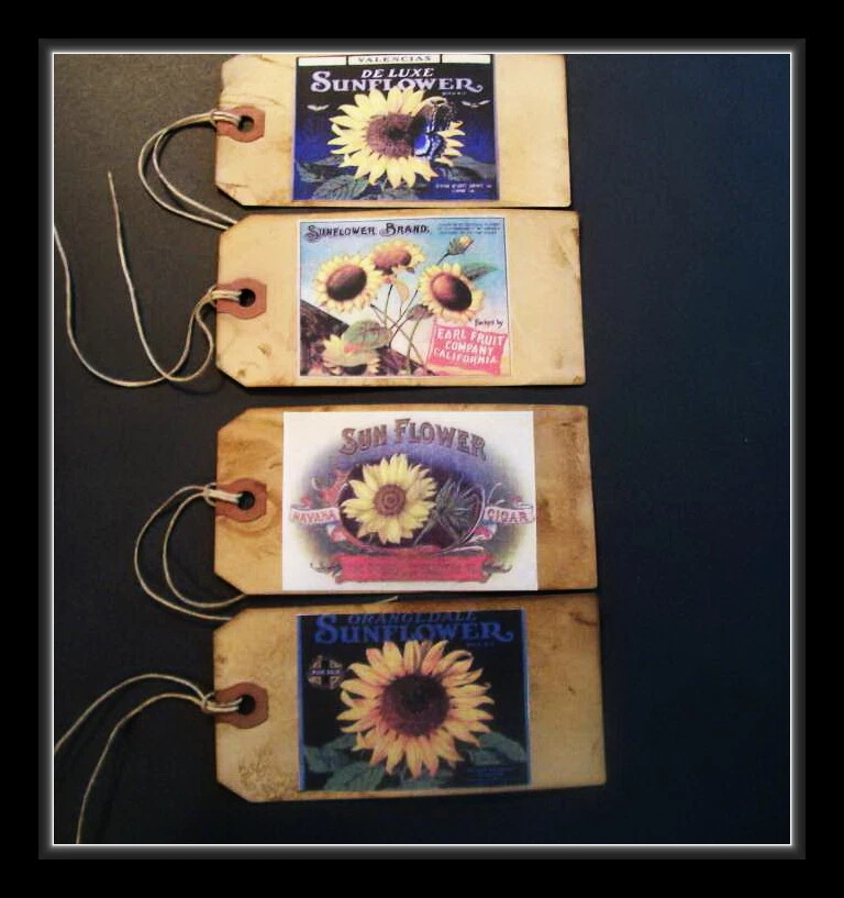 VINTAGE SUNFLOWER LABELS AND SEED PACKET DESIGN PRIMITIVE TAGS - EIGHT - SET #1 - Image 3 of 4
