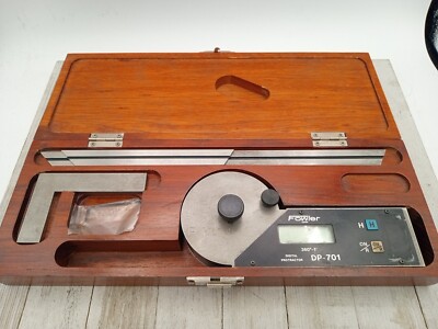 Rare Vintage Fowler Digital Protractor DP-701 7901 Wooden Case And Attachments 