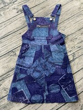 60s 70s Vtg Kids Overall Dress Patchwork Colorblock Print Thin Fits 6-7 