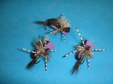 FLY FISHING FLIES - Purple HIPPIE STOMPER (Pearl Belly) Dry Fly size #14 (6 pcs)