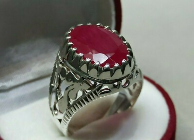 Tiefroter Rubin Herren Sternform Ring Sterlingsilber 925 Roby Handarbeit Yaqoot Ring