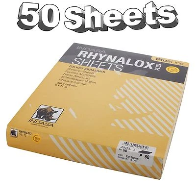 Indasa Rhynalox Plusline Production Paper P60 grit Sand Paper Sheets Pack 50