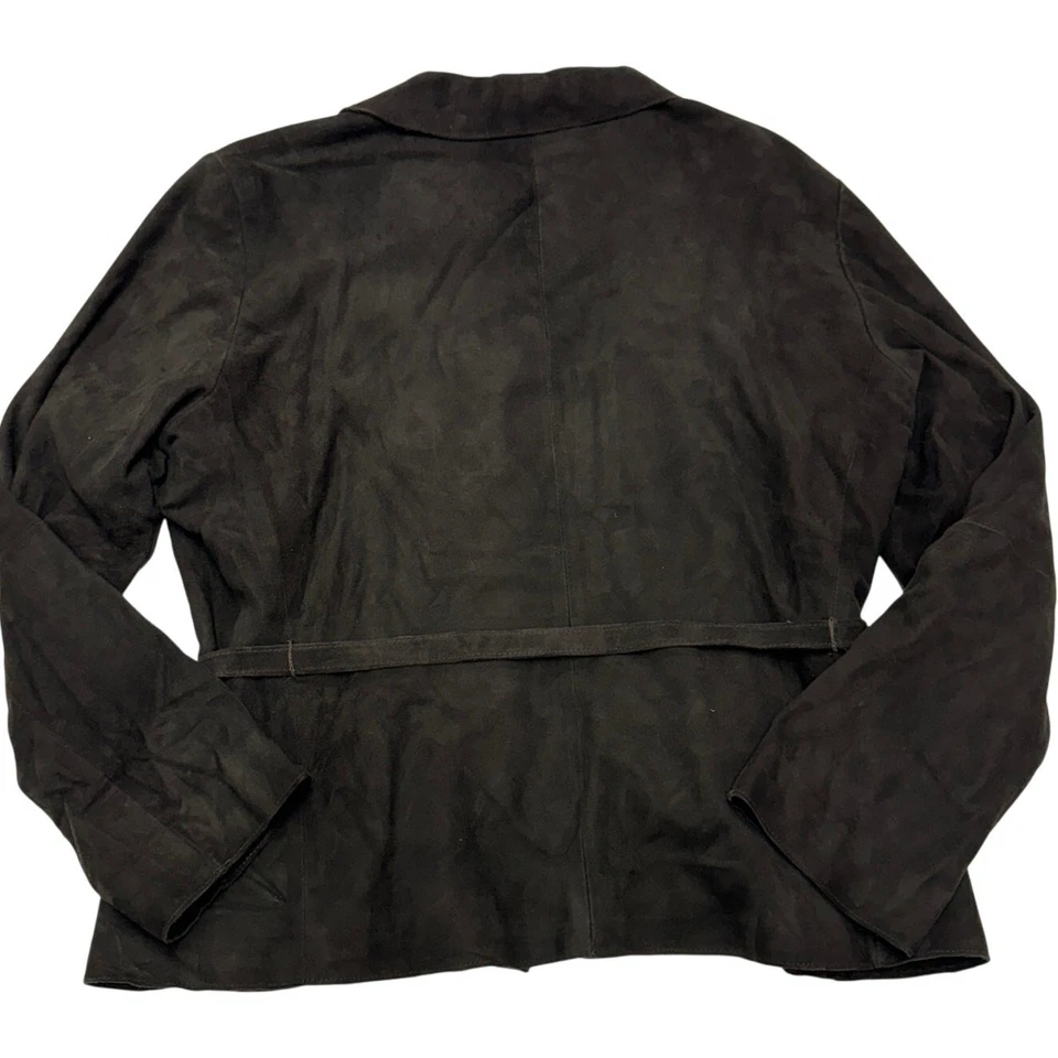 Brooks Brothers Camisa Chaqueta Mujer Grande Marrón Oscuro Gamuza Cuero Atado Abotonado Foto 2 de 4