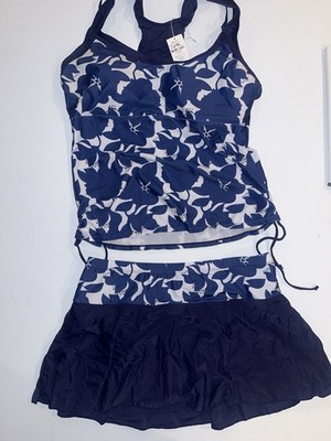 Summer Mae Blue Floral Tankini Swim Skirt Set 2 Piece XL XXL Women