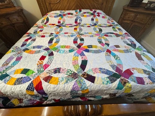 Double wedding Ring king   machine pieced &quilted   quilt#3-27A