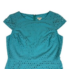 J.Crew Teal Blue Laser Cut Eyelet Fit and Flare Dress Cap Sleeve E8400 Size 8