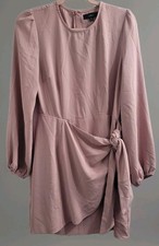 Lulus Believe It or Knot Rose Pink Long Sleeve Tie-Front Skater Dress Sz M NWT
