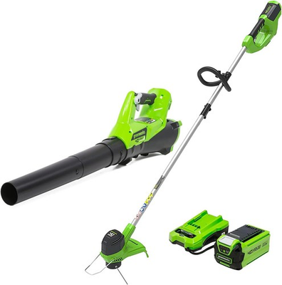 #ad Greenworks 40V Cordless Yard Tool Kit 12quot; Trimmer 390CFM Leaf Blower $123.95