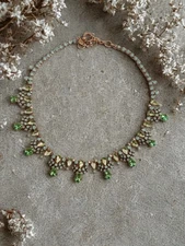 J. Crew Iridescent Green and Gold Bejeweled Crystal Necklace