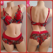 VS PINK Tropical Lace Push-up Bra & Cheekster Panty Set 34E - Large