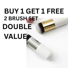 2PCS Kabuki Makeup Brush Set Flat Top Foundation Powder Blush Contour Brush