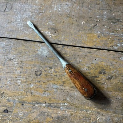 Vintage Lenox Number 6 Flat Head Screw Driver Two Piece Wood Handle As Is BENT
