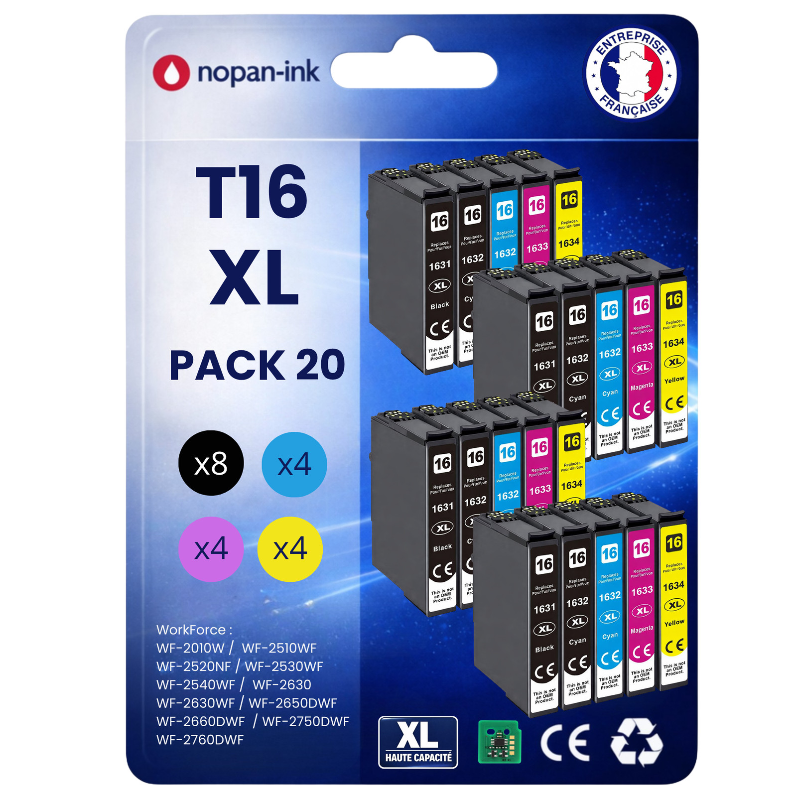 Cartouches 1636XL compatibles Epson haute capacité pack 20 grande autonomie encre CMJN stable