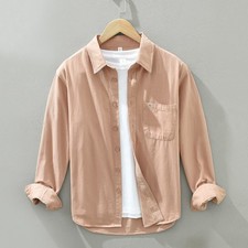 Men's Fresh Solid Color Loose Shirt Casual Shirt Pocket Embroidered Buton Tops