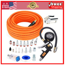 Air Compressor Kit Inflation Nozzle Recoil 3/8"x50ft Hose Tire Gauge Accessories