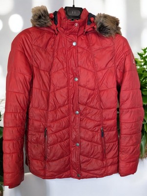 Barbour Fibre Down Bernera Quilt Red Ladies Coat Faux Fur Trim
