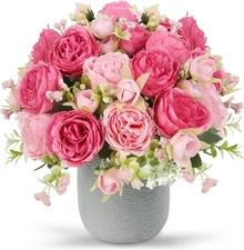 Artificial Peonies Silk Flowers, Pink Faux Peony Bouquet 2 Bundles Florals Arran
