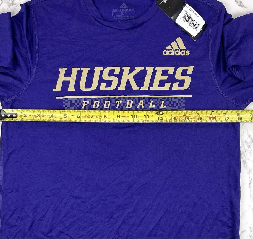 Camisa de fútbol Adidas Washington Huskies manga larga para hombre pequeña nueva con etiquetas Foto 2 de 4