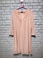 Ann Taylor, S, Pink Sheer/Chiffon 3/4 Sleeve Allover Embroidered Floral Dress