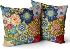 Boho Floral Throw Pillow Covers Set of 2 Colorful Boho Flower Decorative Cushion