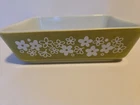 Vintage 1970s Pyrex Spring Blossom Crazy Daisy 0503 1 1/2 QT Dish Avocado Green