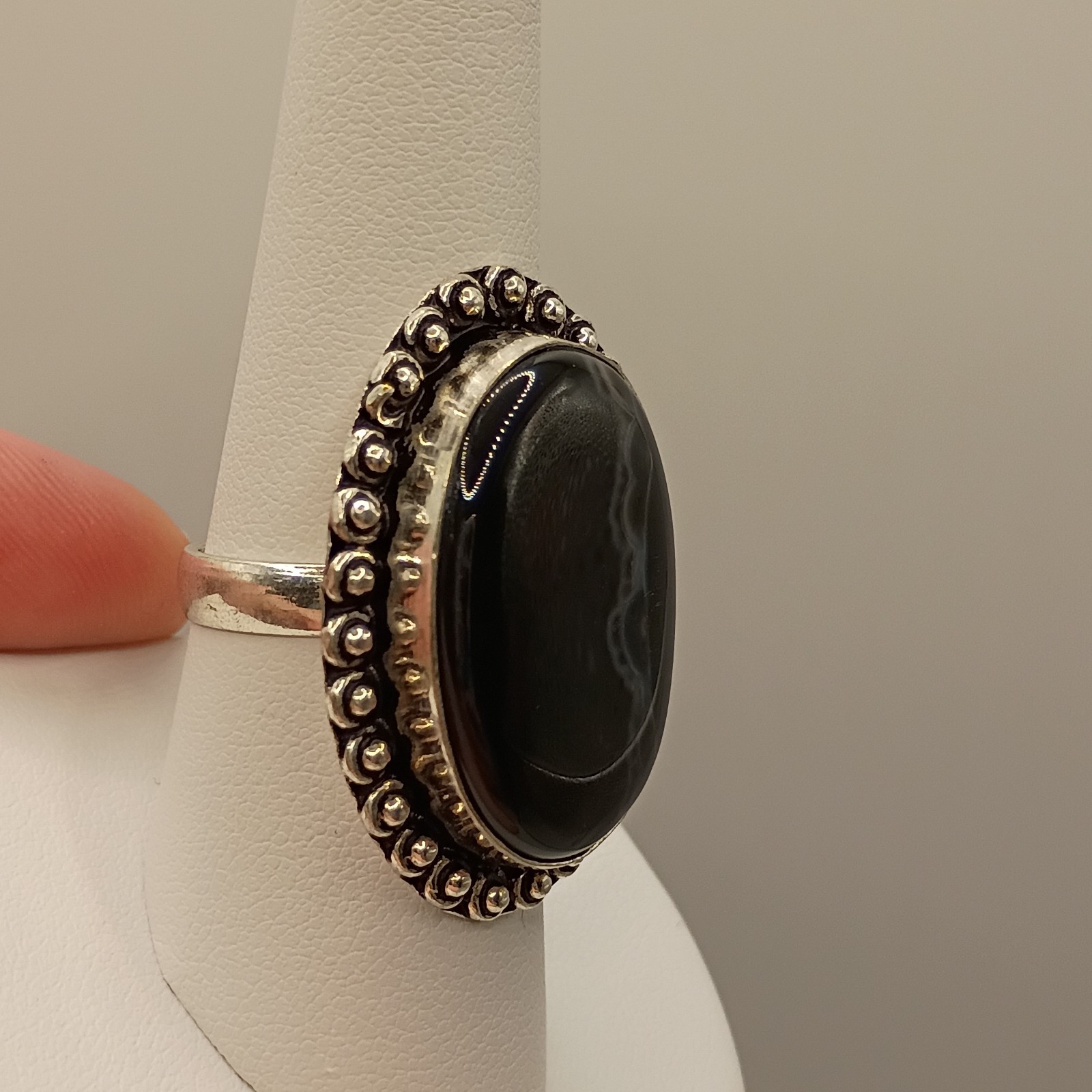 Oval Black Agate Statement Ring Sterling Silver V… - image 3