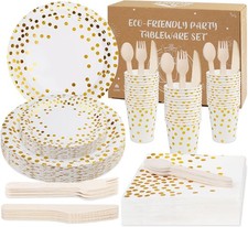 Paper Plates and Napkins, Disposable Plates, 200 Pcs  Plates Cups and Cutleries