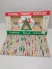 Vtg Spiral Icicle Multicolored in Box Christmas Ornaments Set Mid Century 50s