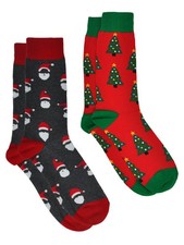 Men's Christmas Socks Santa Claus  Christmas Trees Socks Size 10-13 2-Pairs 